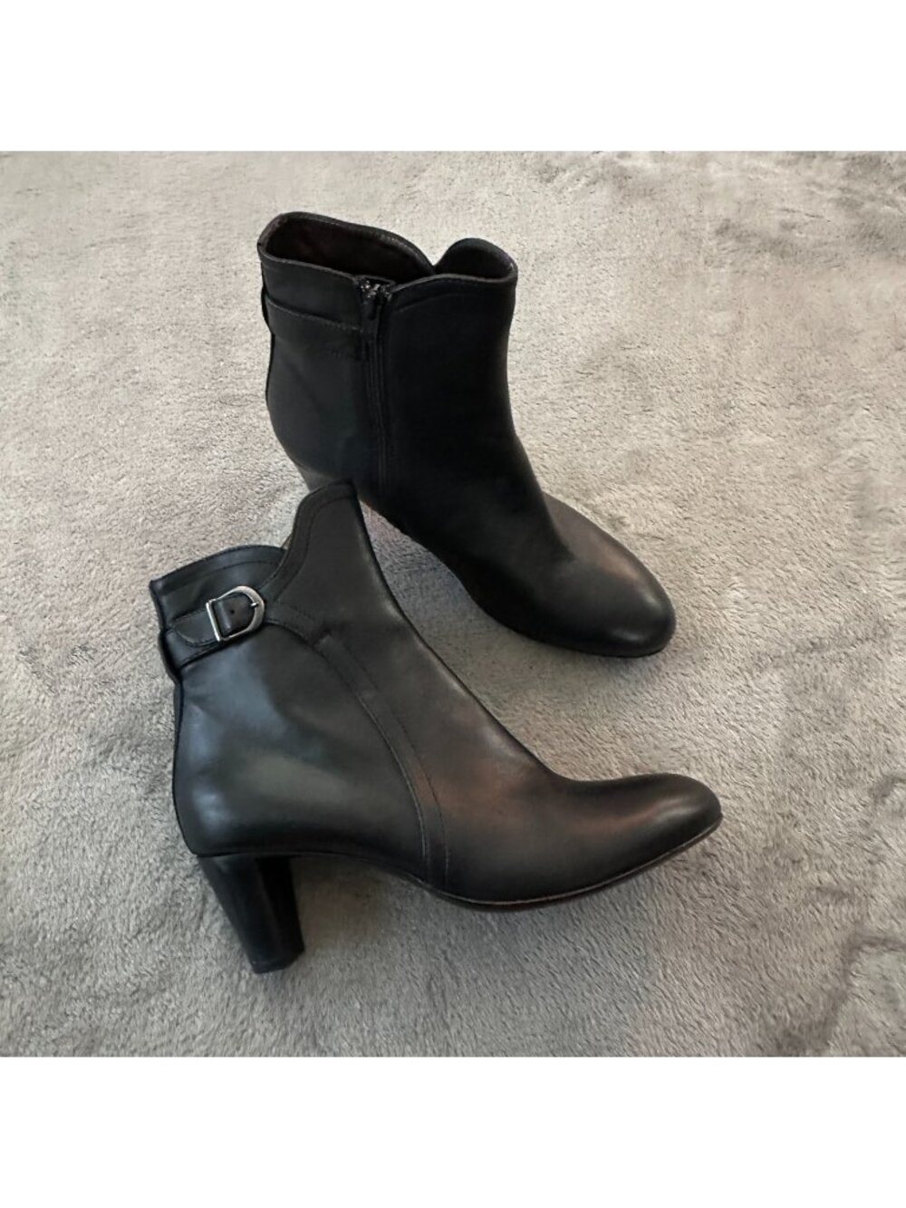 AGL Himena Buckle Strap Heel Ankle Boots Black Leather Women's 41 Italy